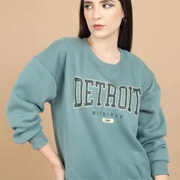 Tokyo Talkies Blue Typography Printed Oversized Pullover-image-94