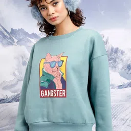 Tokyo Talkies Blue Graphic Printed Oversized Pullover Sweatshirt-image-21
