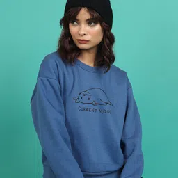 Tokyo Talkies Blue Graphic Printed Relaxed Fit Sweatshirt-image-20