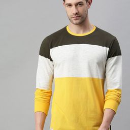 SHOWOFF Men White & Yellow Colourblocked Cotton Sweatshirt-image-54