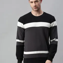 SHOWOFF Men Black Colourblocked Cotton Sweatshirt-image-60