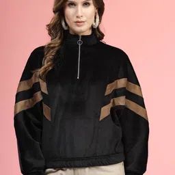 plusS Black Mock Collar Long Sleeves Pullover Sweatshirt-image-28