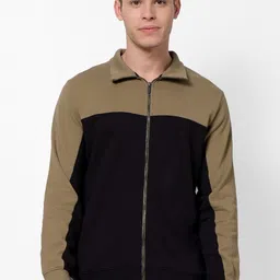 Celio Colourblocked Mock Collar Long Sleeves Cotton Front-Open Sweatshirt-picture-18