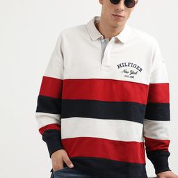 Tommy Hilfiger Men Colourblocked Striped Shirt Collar Sweatshirt-image-41