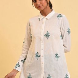 W White Floral Embroidered Cotton Shirt Style Top-image-102