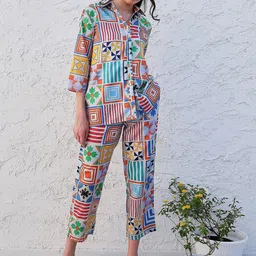 Boho By Athena Geometric Printed Linen Shirt With Trousers Co-Ords-image-7