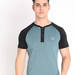 CHKOKKO Men Sea Green & Black Henley Neck Outdoor T-shirt-picture-15