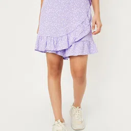 max Printed Pure Cotton Above Knee Skort with Ruffled Hem-image-2
