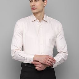 Luxure by Louis Philippe Men Cream-Coloured Regular Fit Textured Cotton Formal Shirt-picture-2