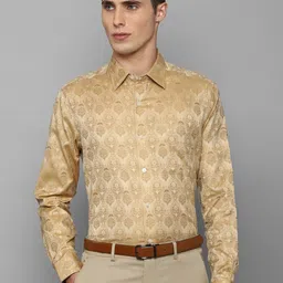 Louis Philippe Men Khaki Printed Pure Cotton Formal Shirt-image-78