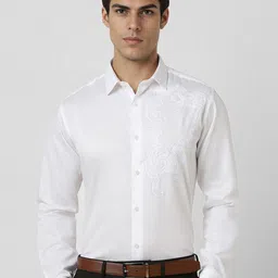 V Dot Men Spread Collar Textured Slim Fit Cotton Formal Shirt-image-23