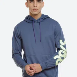ASICS Men Blue M Pullover Brand Logo Printed Hooded Sweatshirt-picture-28