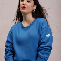 Tokyo Talkies Blue Relaxed Fit Pullover Crop Sweatshirt-image-51