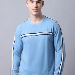 Obaan Men Blue Striped Cotton Fleece Sweatshirt-image-88