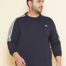 John Pride Plus Size Striped Round Neck Fleece Pullover Sweatshirt-35