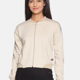 Campus Sutra Women Beige & White Striped Front-Open Sweatshirt-picture-32