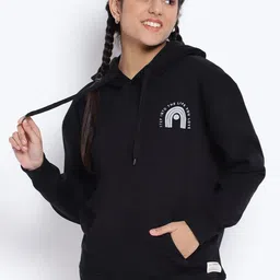 Lil Tomatoes Girls Black Printed Hooded Sweatshirt-image-96