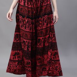SOUNDARYA Ethnic Motifs Printed Flared Cotton Maxi Skirt-image-33