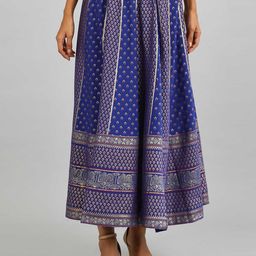 AURELIA Women Blue & Off-White Printed Flared Maxi Skirt-image-8