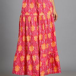 HANDICRAFT PALACE Printed Pure Cotton Tiered Maxi Skirt-47