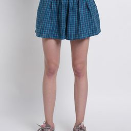 WESTCLO Women Blue Checked Pure Cotton Flared Mini Skirt-image-80