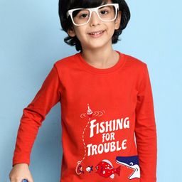 NUSYL Boys Red Typography T-shirt-image-79