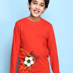 NUSYL Boys Red Printed Cotton T-shirt-image-50