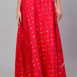 NEUDIS Women Red Jacquard Maxi Flared Skirt-image-30