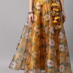 NEUDIS Floral Printed High-Rise Flared Maxi Skirt-image-84