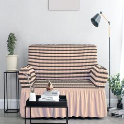 Cortina Beige & Brown Three Seater Sofa Cover With Skirt-image-37