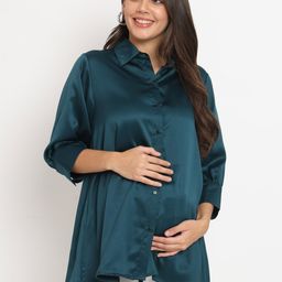 angloindu Spread Collar Opaque Maternity Satin Shirt-picture-20