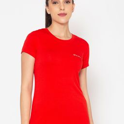 BODYACTIVE Women Red Slim Fit T-shirt-image-7