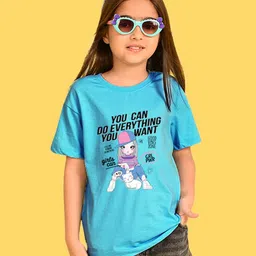 NUSYL Girls Typography Printed Round Neck Longline Oversized T-shirt-image-80