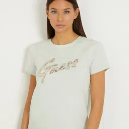 GUESS Extended Sleeves Printed Short Sleeves Round Neck Cotton T-shirt-71