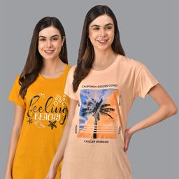 Christy World Pack Of 2 Graphic Printed Longline T-shirts-image-79