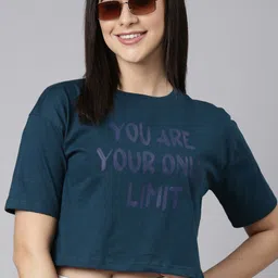 Kryptic Typography Printed Oversized Drop-Shoulder Sleeves Cropped Pure Cotton T-shirt-image-87