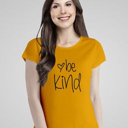Pootlu Women Yellow Typography Printed Cotton T-shirt-image-55