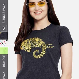 Fabflee Regular Fit Pack Of 3 Printed Round Neck Cotton T-shirt-image-94