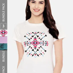 Fabflee Regular Fit Pack Of 3 Printed Round Neck Cotton T-shirt-image-76