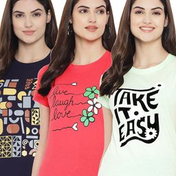 Fabflee Pack Of 3 Typography Printed Cotton T-shirt-image-75