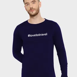 T-SHIRT TRUCK Men Navy Blue Typography Extended Sleeves T-shirt-image-80