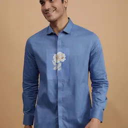 HE SPOKE Smart Tailored Fit Floral Printed Twill Weave Cotton Formal Shirt-image-11
