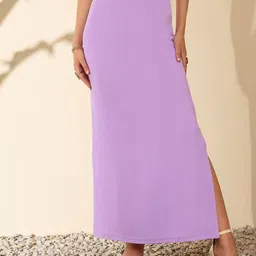Berrylush Women Textured High Waist Split-Thigh Maxi Skirt-picture-5