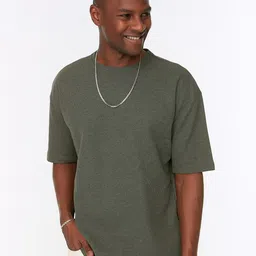 Trendyol Men Khaki Solid T-shirt-image-50