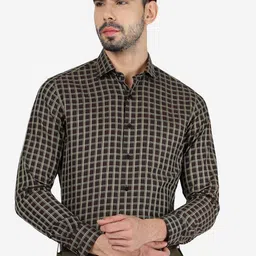 METAL Slim Fit Checked Pure Cotton Formal Shirt-image-14