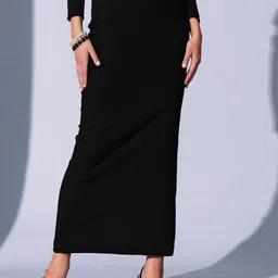 STREET 9 Woven Design Straight Maxi Denim Skirt-image-60