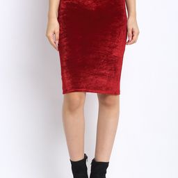 NEUDIS Women Maroon Solid Velvet Pencil Skirt-image-39