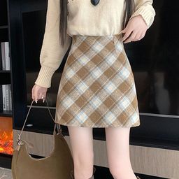 StyleCast Khaki Checked Pencil Mini Skirt-image-95