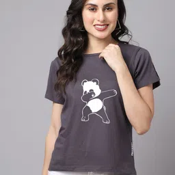 Friskers Women Grey Kung Fu Panda Printed Cotton T-shirt-image-98