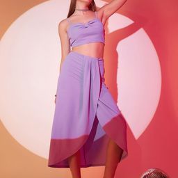 Berrylush Purple High Rise Pleated Tulip Midi Skirt-image-30